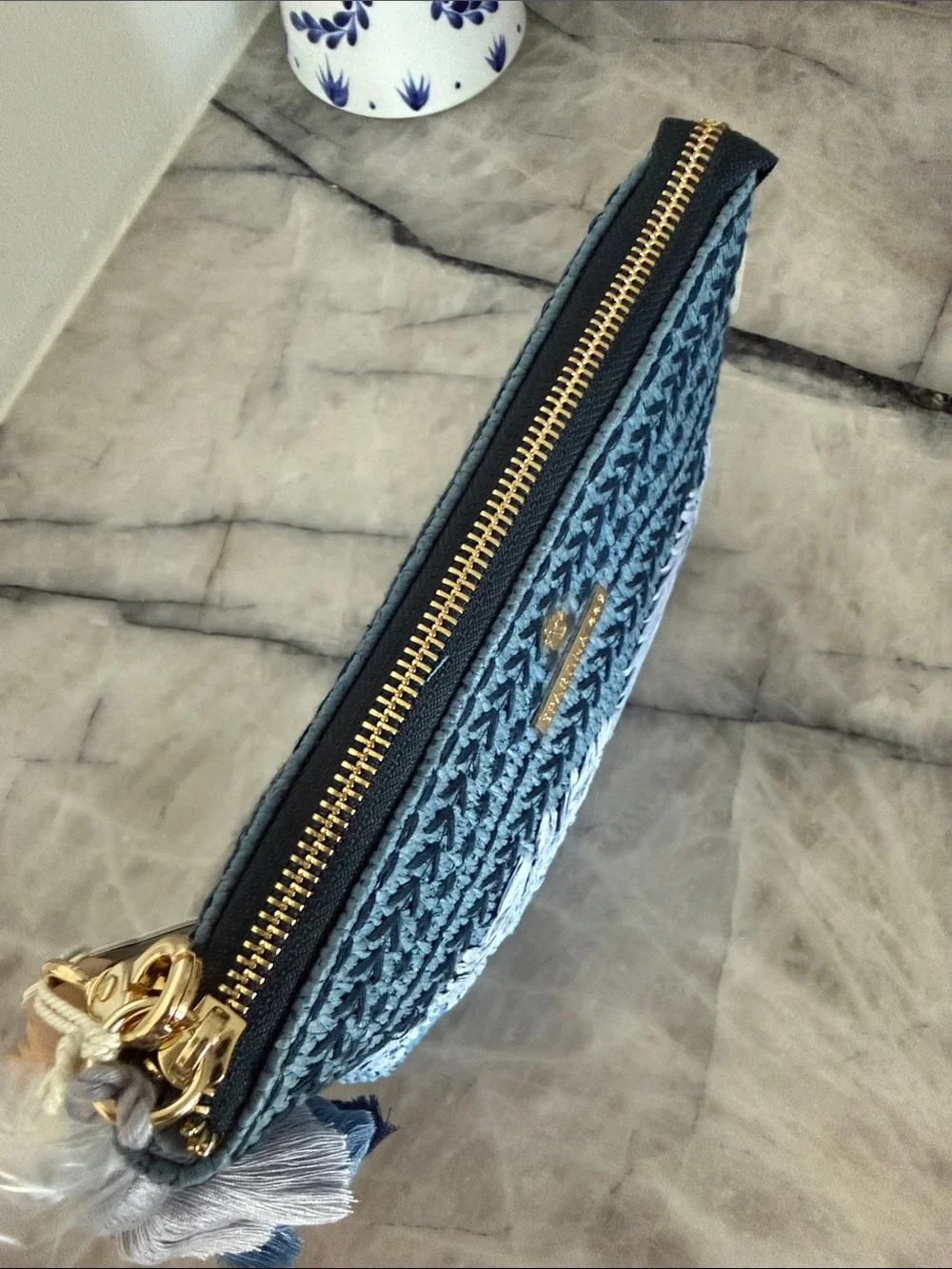 Spartina Maci Wristlet Ogeechee Blue Palm NWT